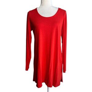 Eileen Fisher Ballet Neck Long Sleeve Tunic Top Mini Dress Red Women's Size S